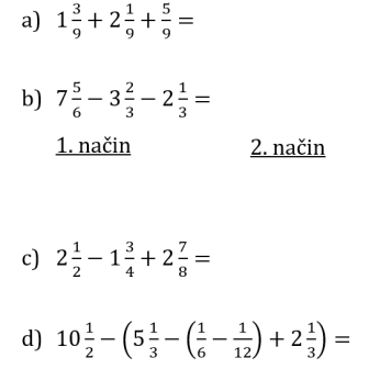 Izrazi z ulomki - sestevanje, odstevanje in oklepaji - naloge