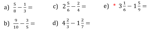 Odstevanje ulomkov z razlicnimi imenovalci - primeri