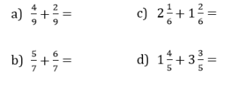 Sestevanje ulomkov z enamiki imenovalci - naloge