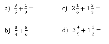 Sestevanje ulomkov z razlicnimi imenovalci - naloge